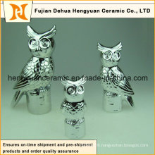 Electroplate Ceramic Owl Figurine Sculpture